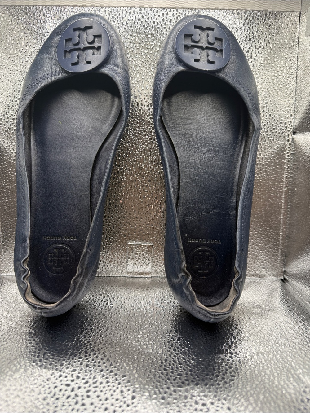 Tory Burch Minnie Ballet Flats DeepNavy Leather Logo Medallion size 8